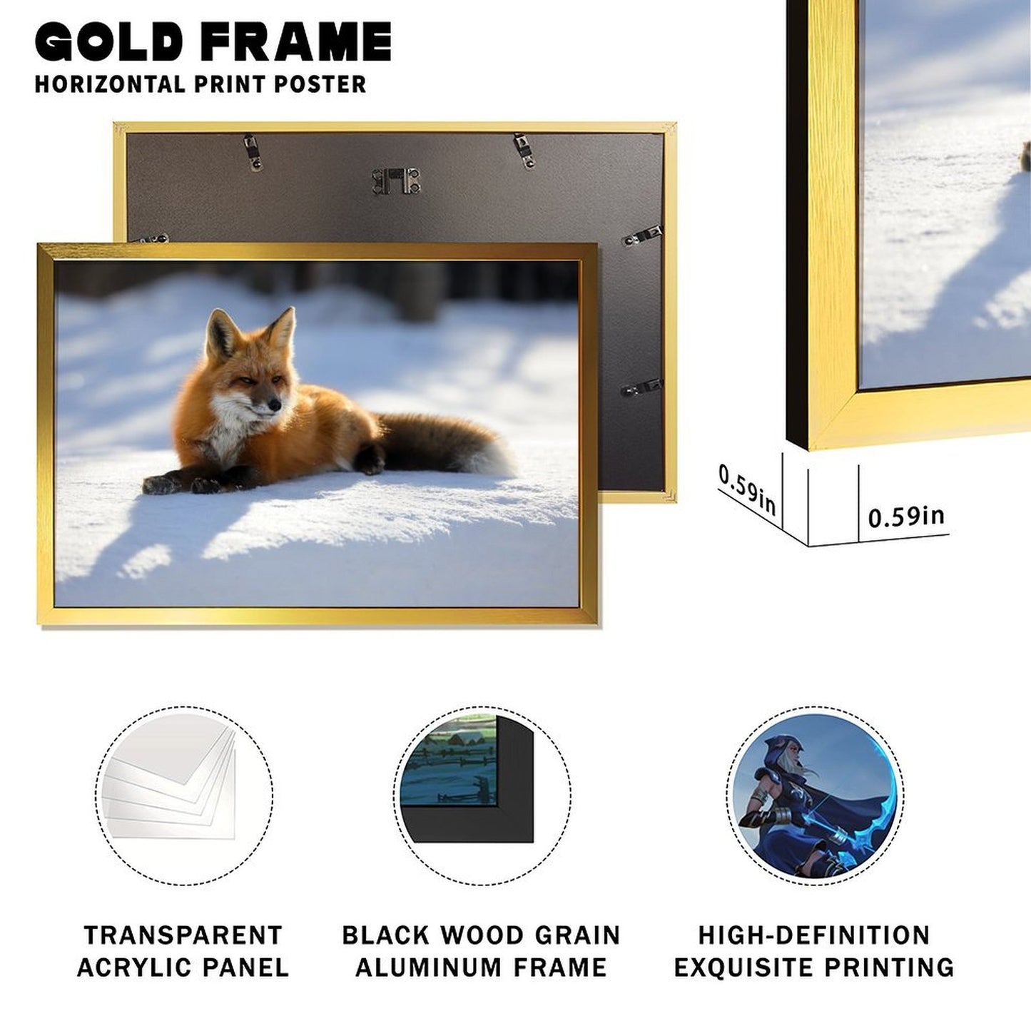 Luxury Gold Frame Fox Wall Decor Winter Forest Scene-36