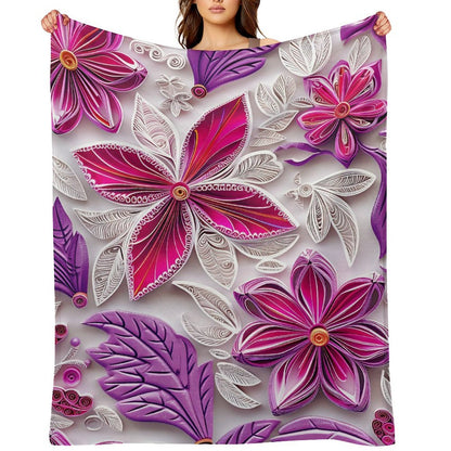 Soft Anti-Pilling Flannel Blanket with Pink and Purple Floral Design