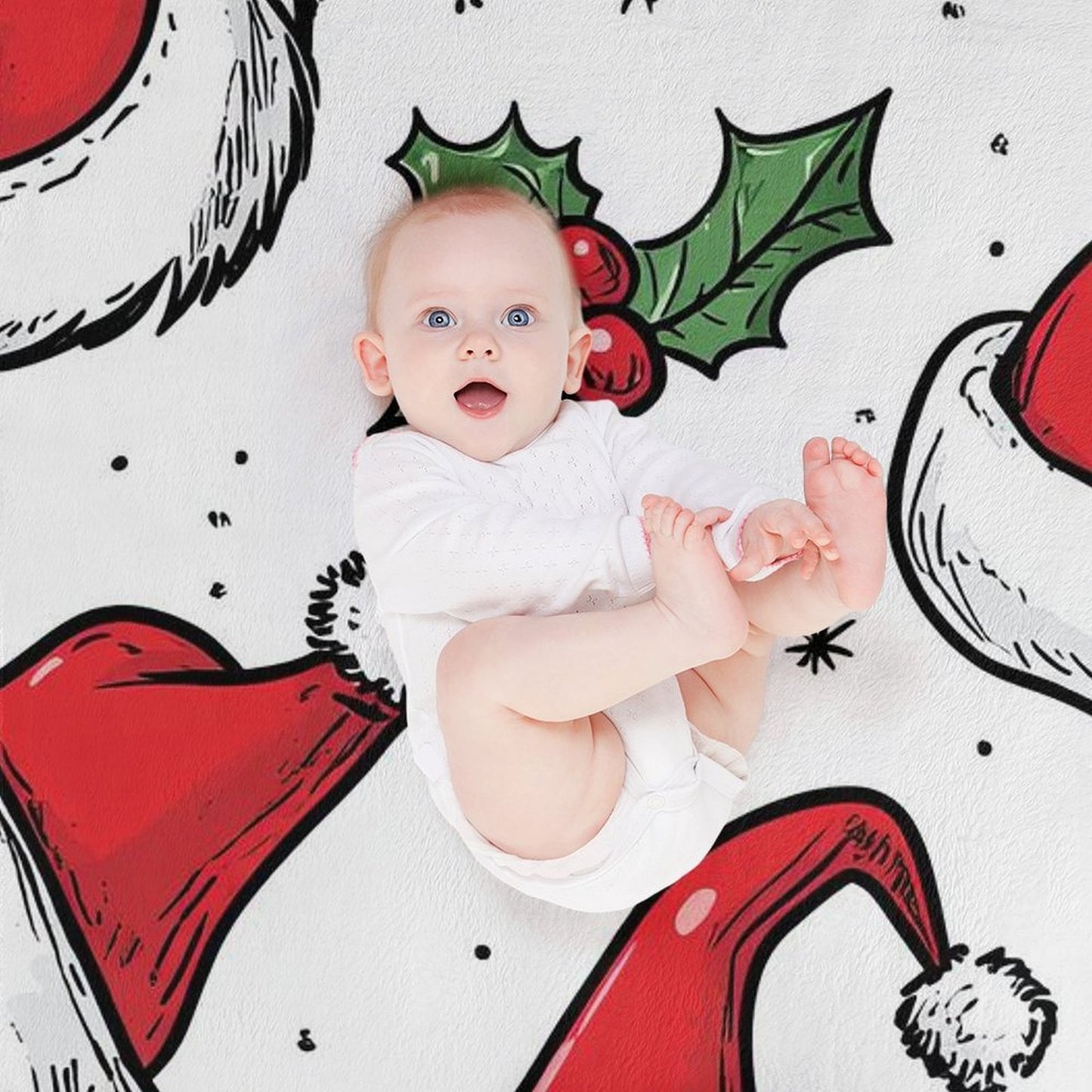 Santa Hat Pattern Anti-Pilling Flannel Blanket – Soft Cozy Christmas Throw