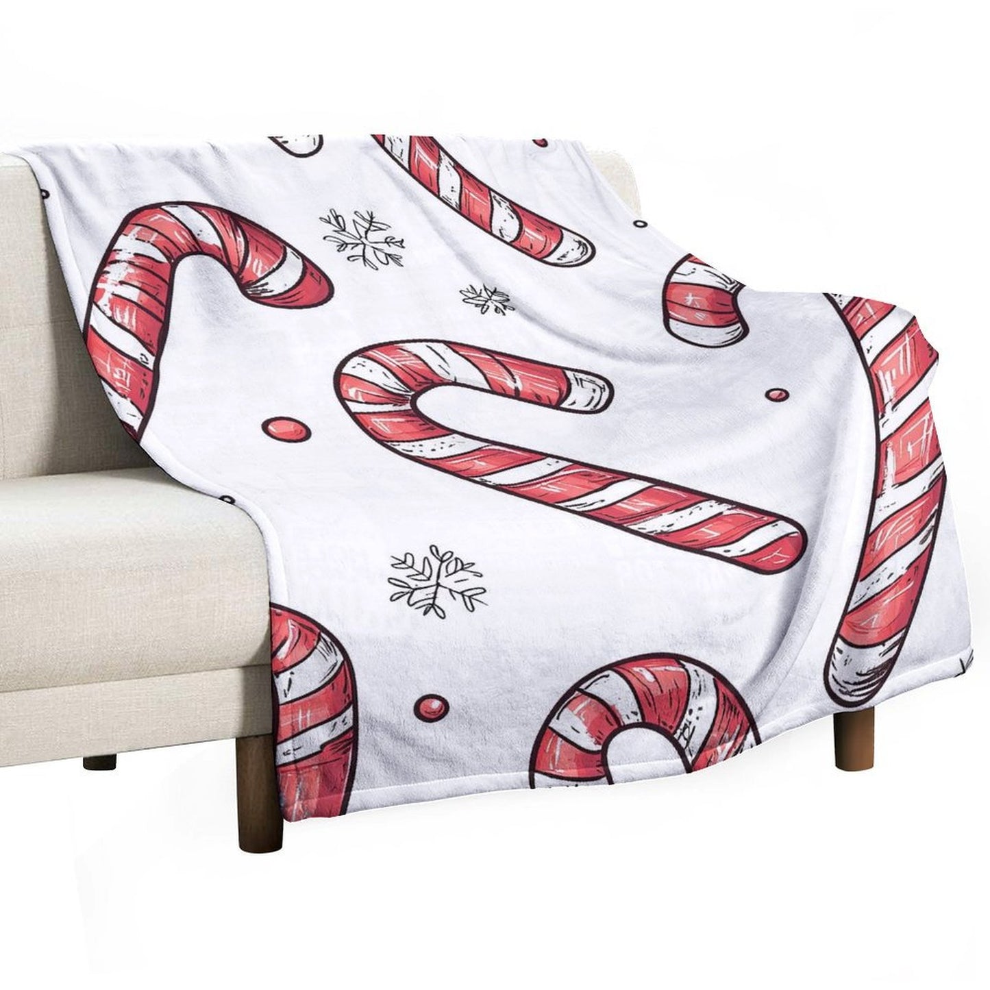 Soft Anti-Pilling Flannel Blanket with Candy Cane Print, Cozy Christmas Throw