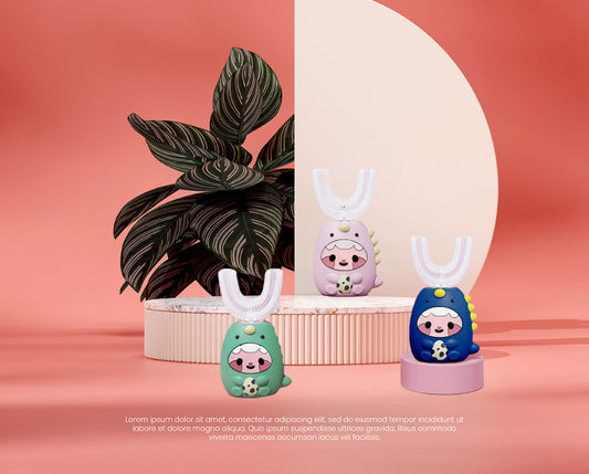 Electric Toothbrush Auto Timer 3 Cleaning Modes Soft Brush Heads Cute Dinosaur Penguin Shark Design Best Gift