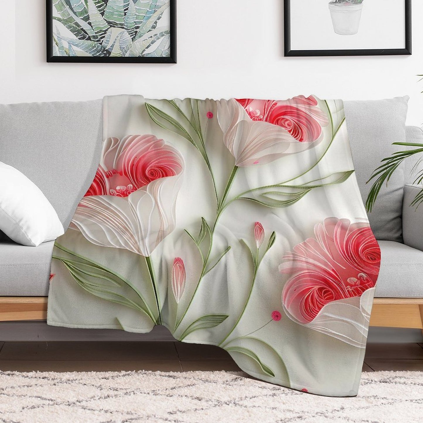 Soft Anti-Pilling Flannel Blanket with Pink Floral Bloom Design