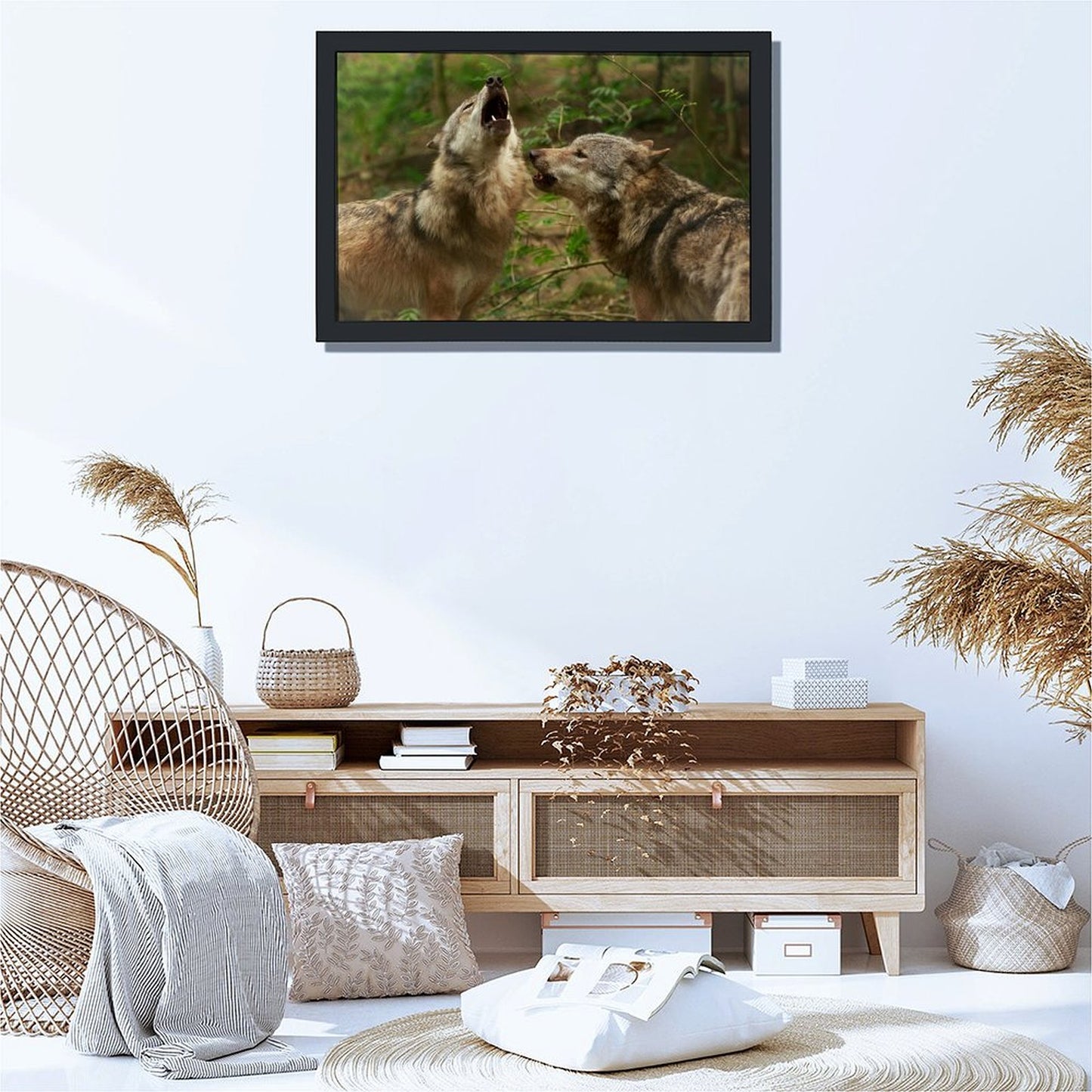Howling Wolves Wall Art Black Frame Wildlife Decoration-40