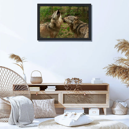Howling Wolves Wall Art Black Frame Wildlife Decoration-40