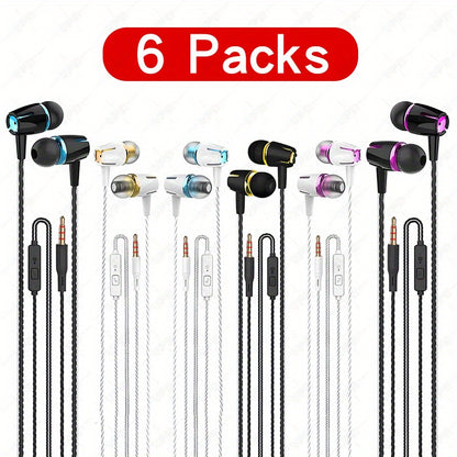 Bass Wired Headphones with Microphone Noise Reduction Stereo Sound In Ear Mixed Color Compatible with 3.5mm Devices