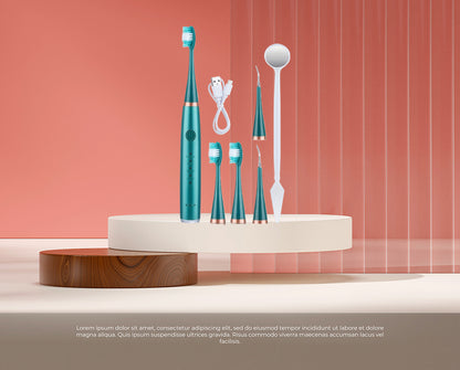 Complete Six-In-One Electric Toothbrush Kit Portable Design Soft Brush Head Teeth Scaling Tool for Your Dream Smile