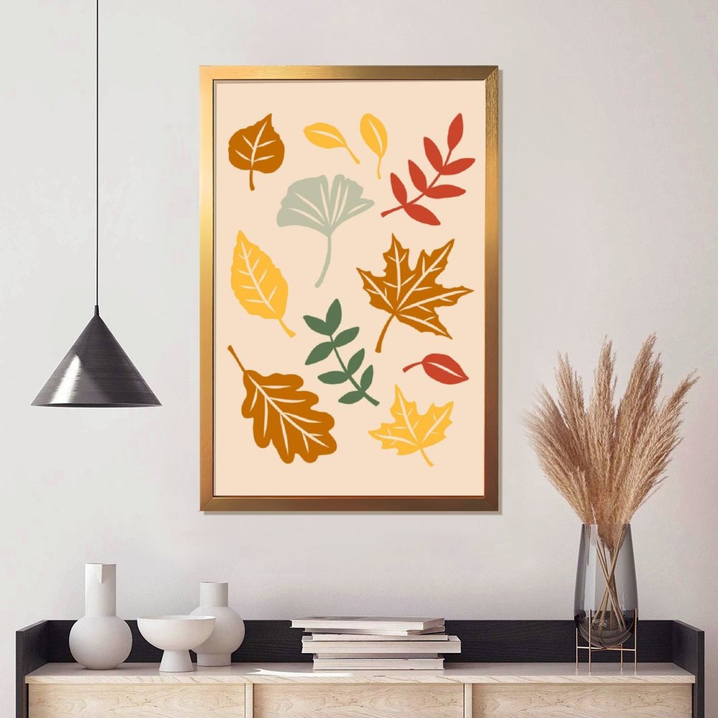 Autumn Leaves Art Print, Minimalist Fall Foliage Wall Decor-16