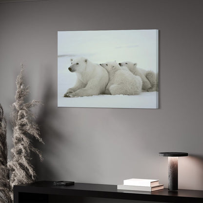 Polar Bear Family Resting on Snow Canvas Wall Art