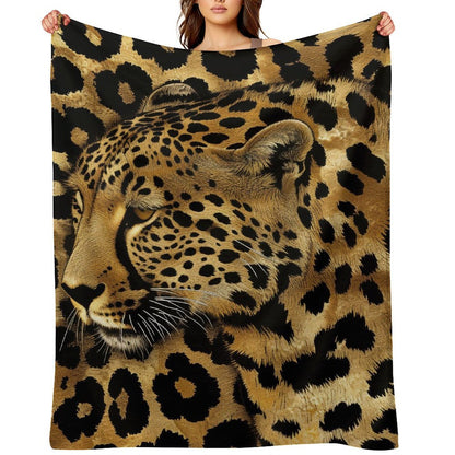 Bold Gold Leopard Face Flannel Throw Blanket