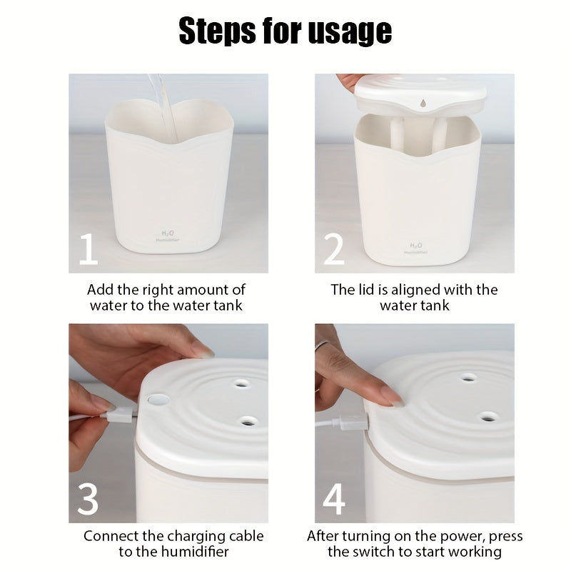 Portable Cool Mist Humidifier 2L USB Ultrasonic Humidifier With 2 Mist Modes 7-Color LED Light Auto Shut-Off For Home Office Travel