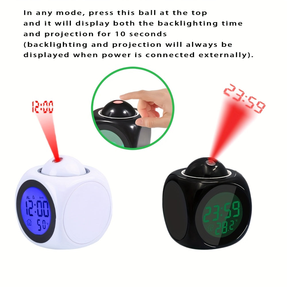 Night Time Wall Projection Alarm Clock with Voice Announcement Multi-function USB Battery Powered for Bedroom Living Room Dormitory