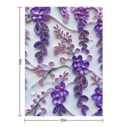 Soft Anti-Pilling Flannel Blanket with Purple Floral Pattern Design