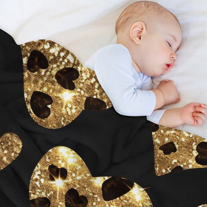 Anti-Pilling Flannel Blanket with Gold Glitter Heart Pattern Design