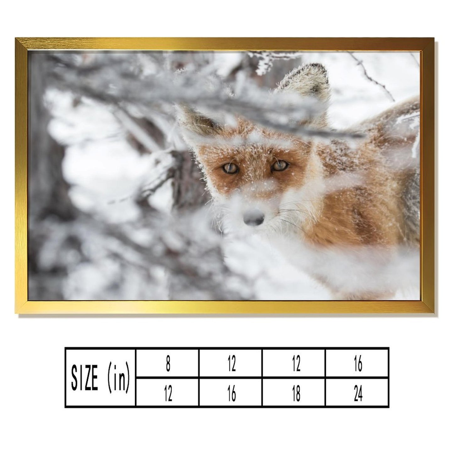 Minimalist Fox in Snow Art Picture Golden Frame Decor-28