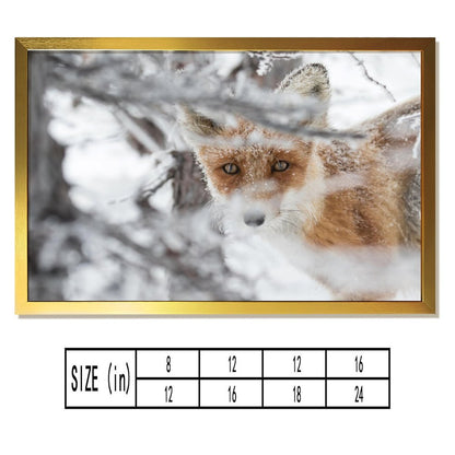 Minimalist Fox in Snow Art Picture Golden Frame Decor-28