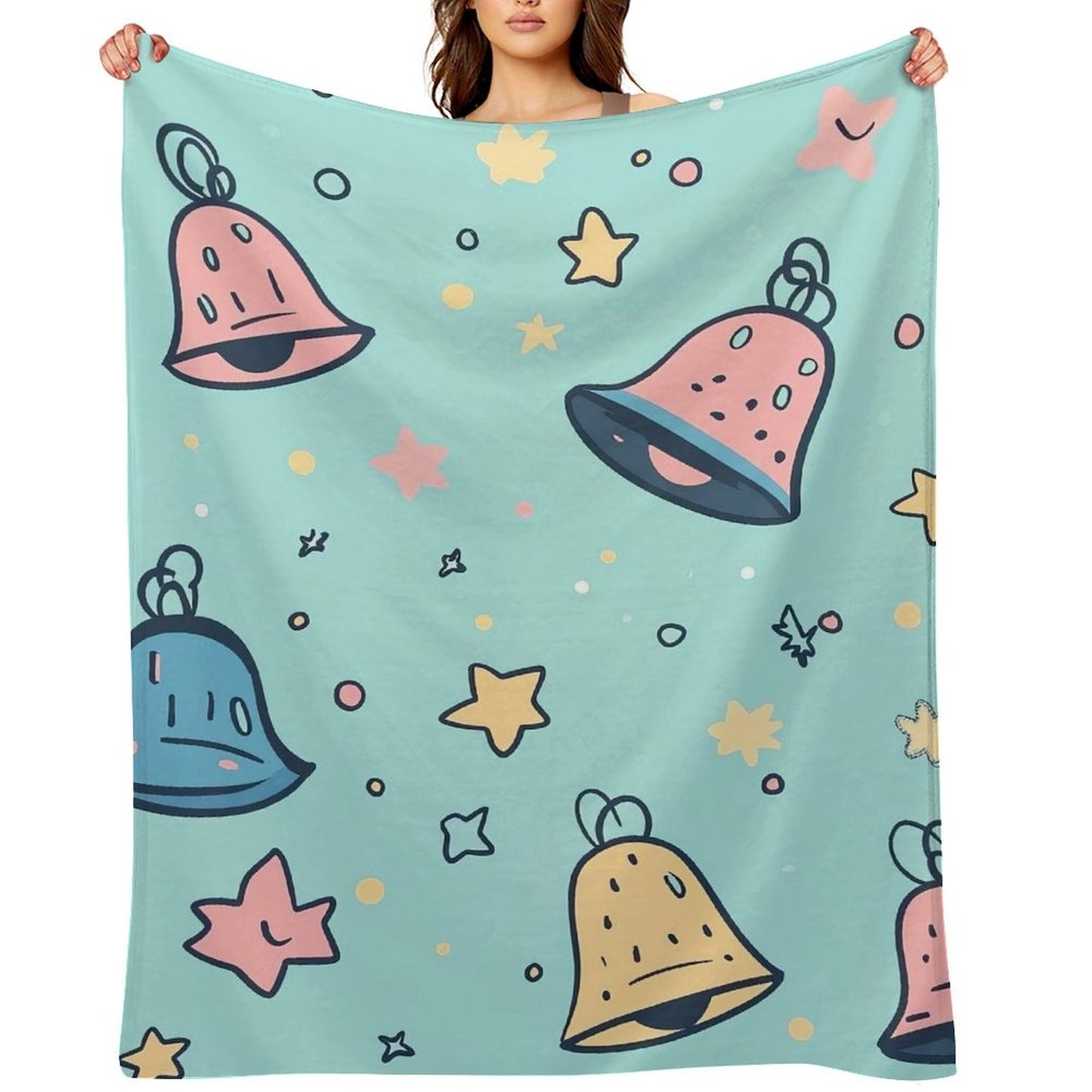 Anti-Pilling Flannel Blanket Cartoon Bells and Stars Design