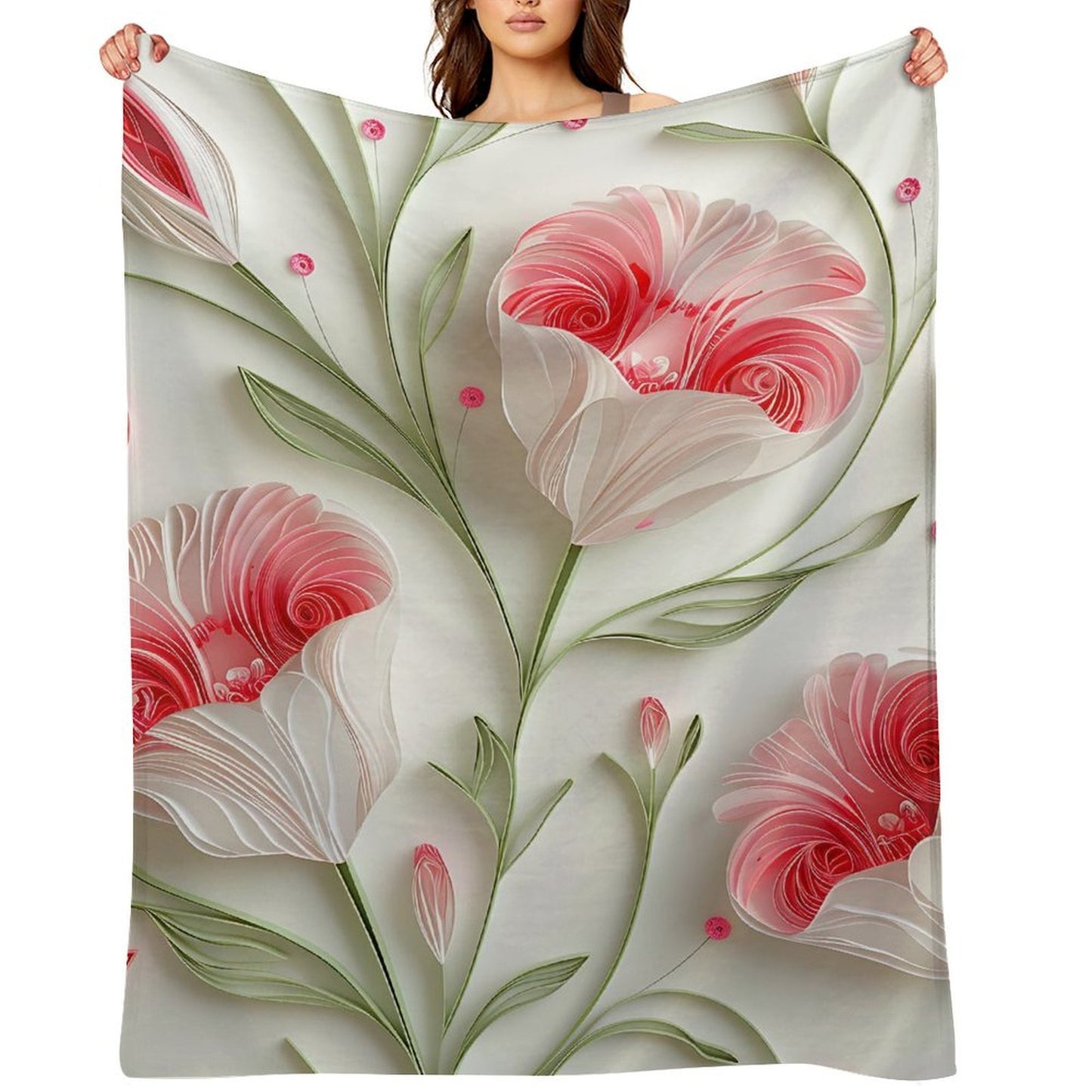 Soft Anti-Pilling Flannel Blanket with Pink Floral Bloom Design