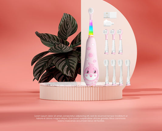 Seago Kids Electric Toothbrush 0-6 Years 8 Brush Heads Cute Whale Design 2-Min Smart Timer USB Rechargeable IPX7 Waterproof Oral Care Gift