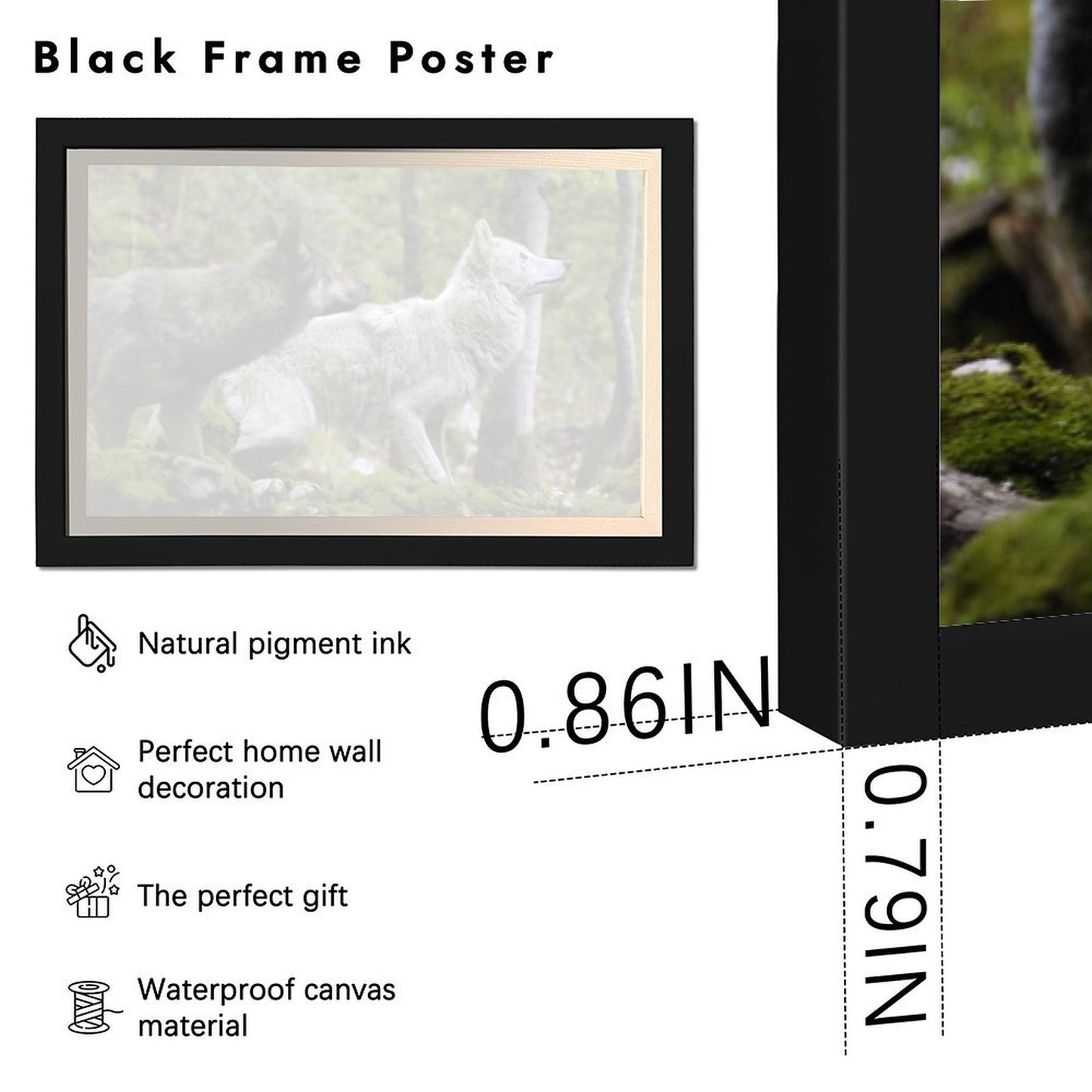 Black Frame Wolf Wall Art Forest Animal Canvas Painting