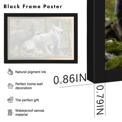 Black Frame Wolf Wall Art Forest Animal Canvas Painting