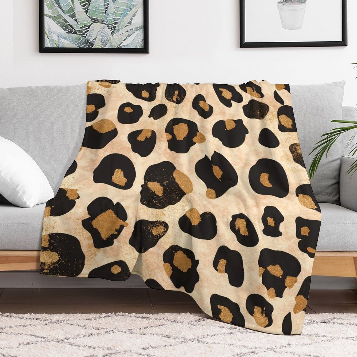 Anti-Pilling Flannel Blanket Beige Leopard Print