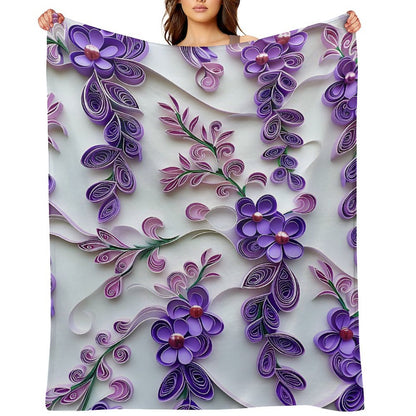 Soft Anti-Pilling Flannel Blanket with Purple Floral Pattern Design