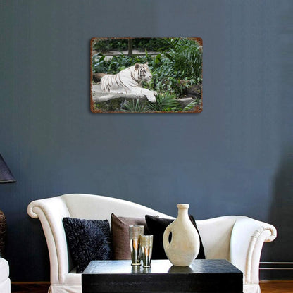 Vintage White Tiger Metal Wall Art Decor
