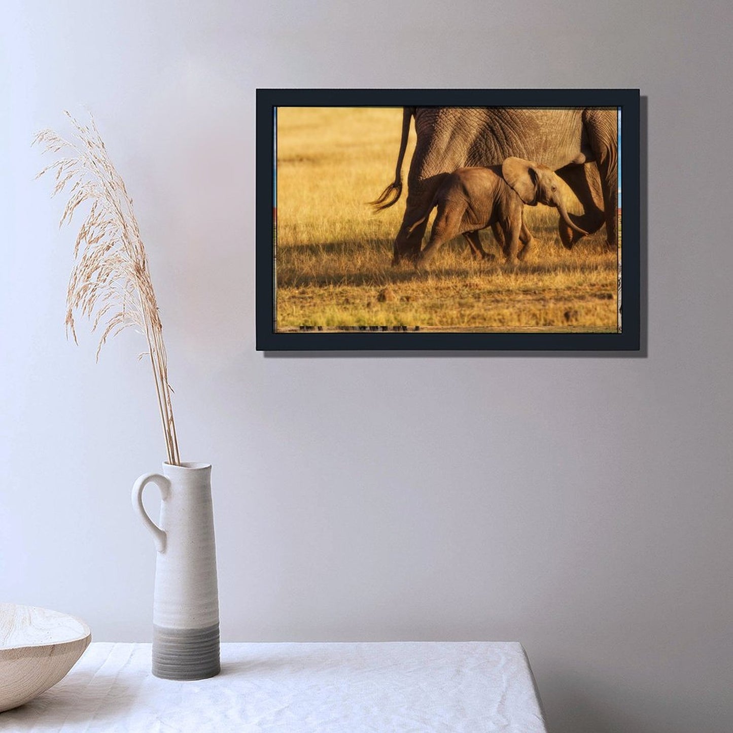 Elephant Family Canvas Wall Art – Modern Framed Home Décor 025