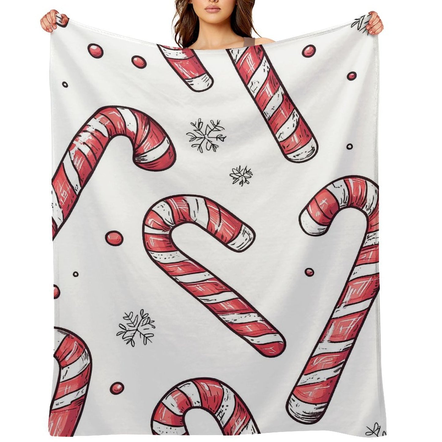 Soft Anti-Pilling Flannel Blanket with Candy Cane Print, Cozy Christmas Throw