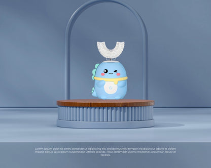 Kids U-Shaped Electric Toothbrush with 5 Modes 1 Brush Head 59s Timer Cute Dinosaur Design for Children