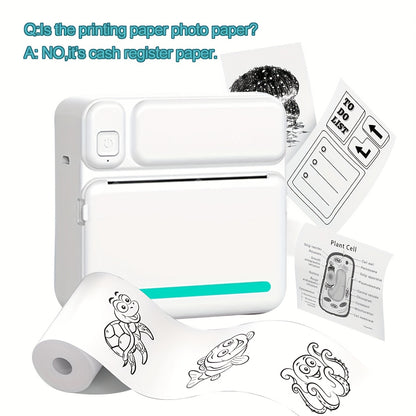 Mini Thermal Printer Inkless Wireless Smartphone Compatible USB Charging Monochrome Output for Photo Journal Notes Memo iOS Android