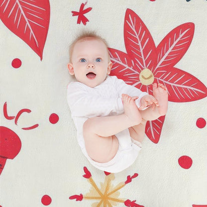Soft Anti-Pilling Flannel Blanket with Red Christmas Flower Print