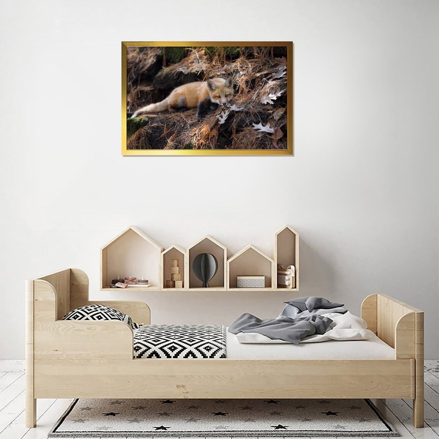Snow Fox Wall Art with Gold Frame Nordic Home Decor-37
