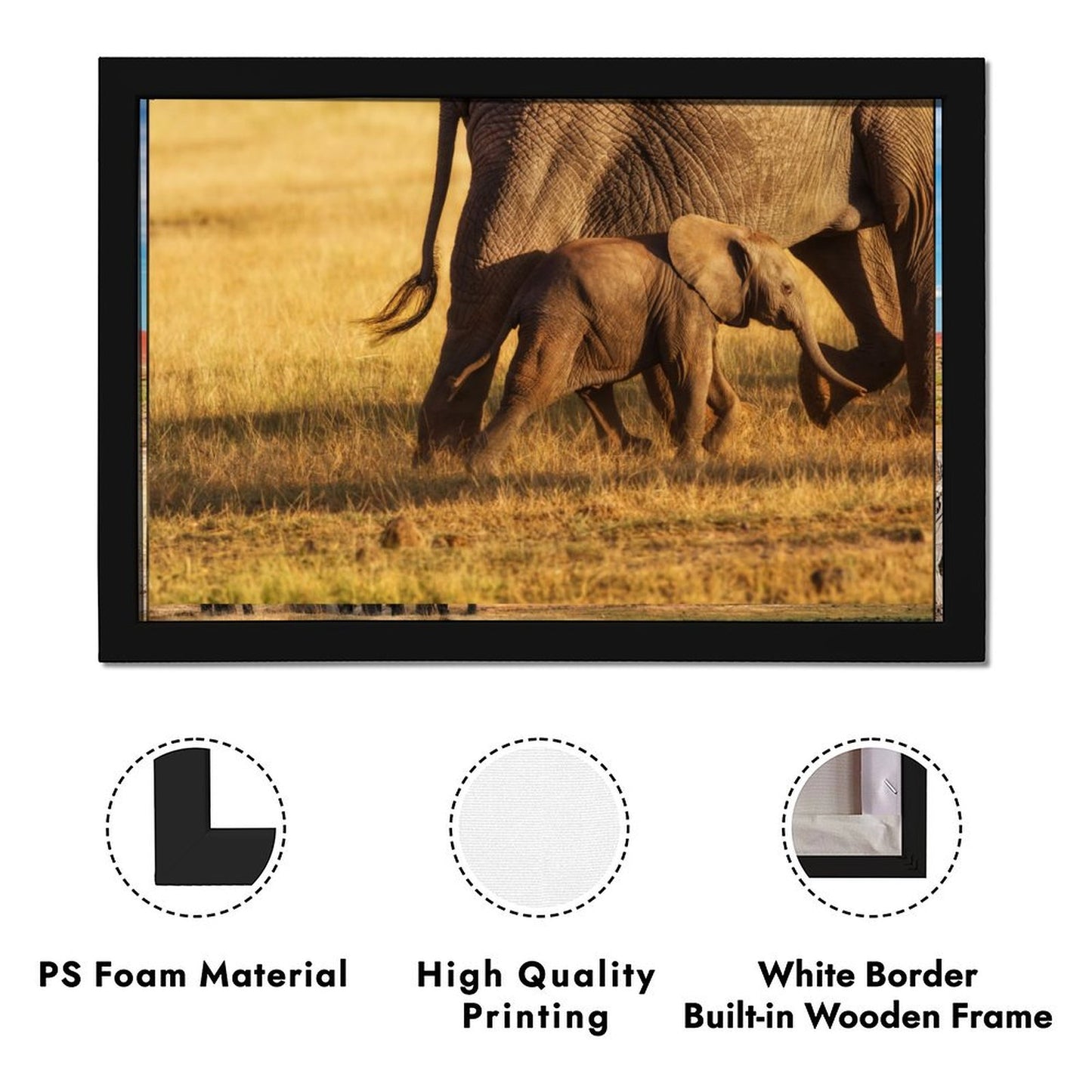 Elephant Family Canvas Wall Art – Modern Framed Home Décor 025
