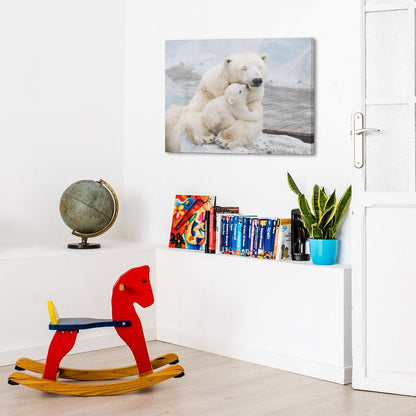 Polar Bear Family Hug Canvas Wall Art – Cozy Arctic Animal Painting for Home Decor