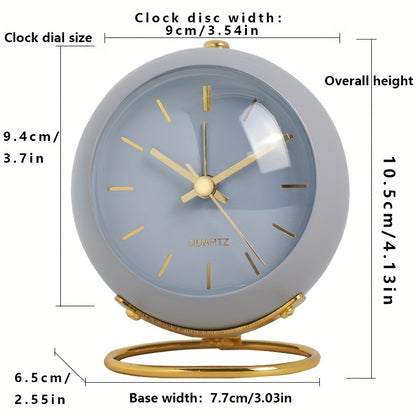 Luminous Desk Clock Battery Powered Silent Round Metal Nordic Alarm Clock with Glowing Hands for Bedroom Office Decor