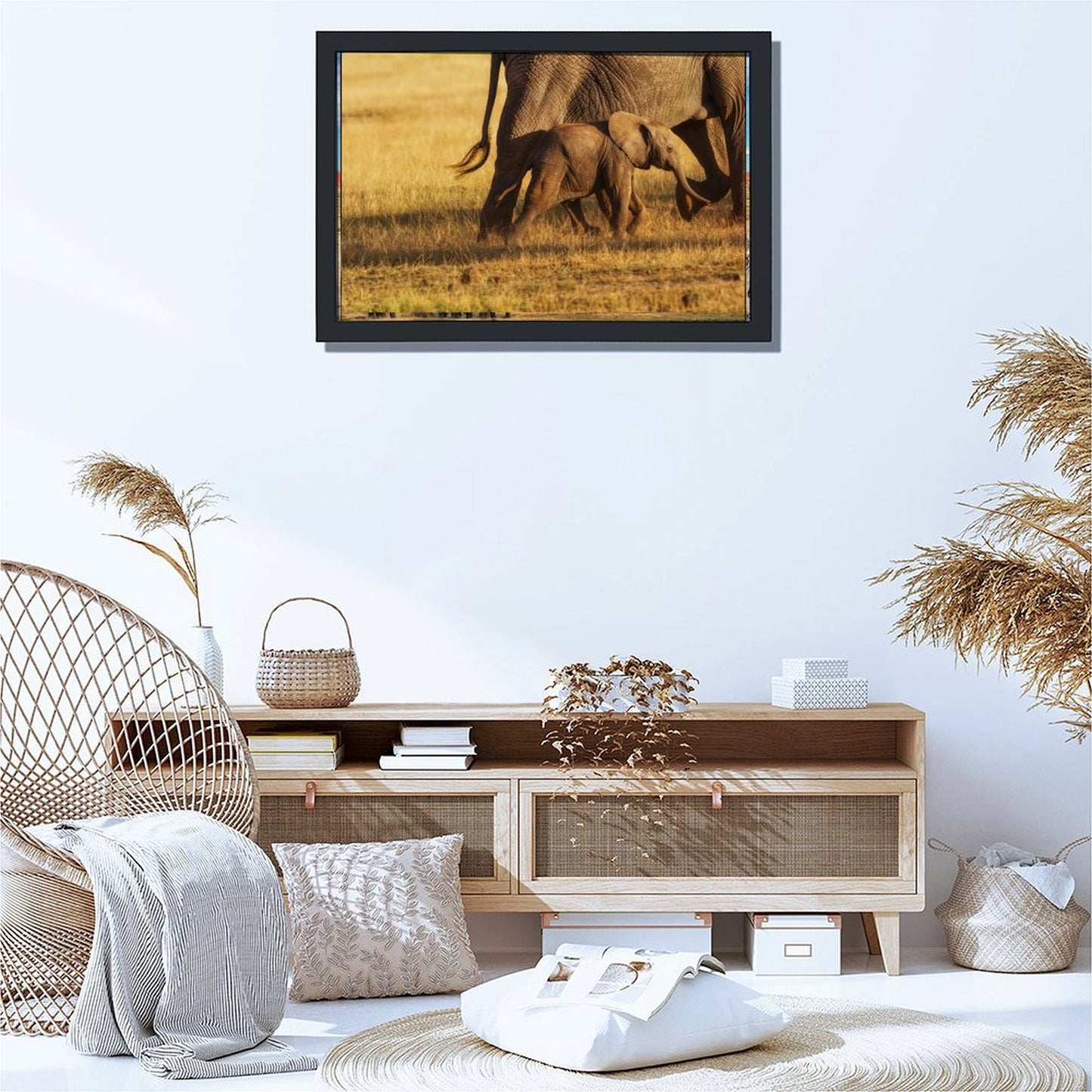 Elephant Family Canvas Wall Art – Modern Framed Home Décor 025