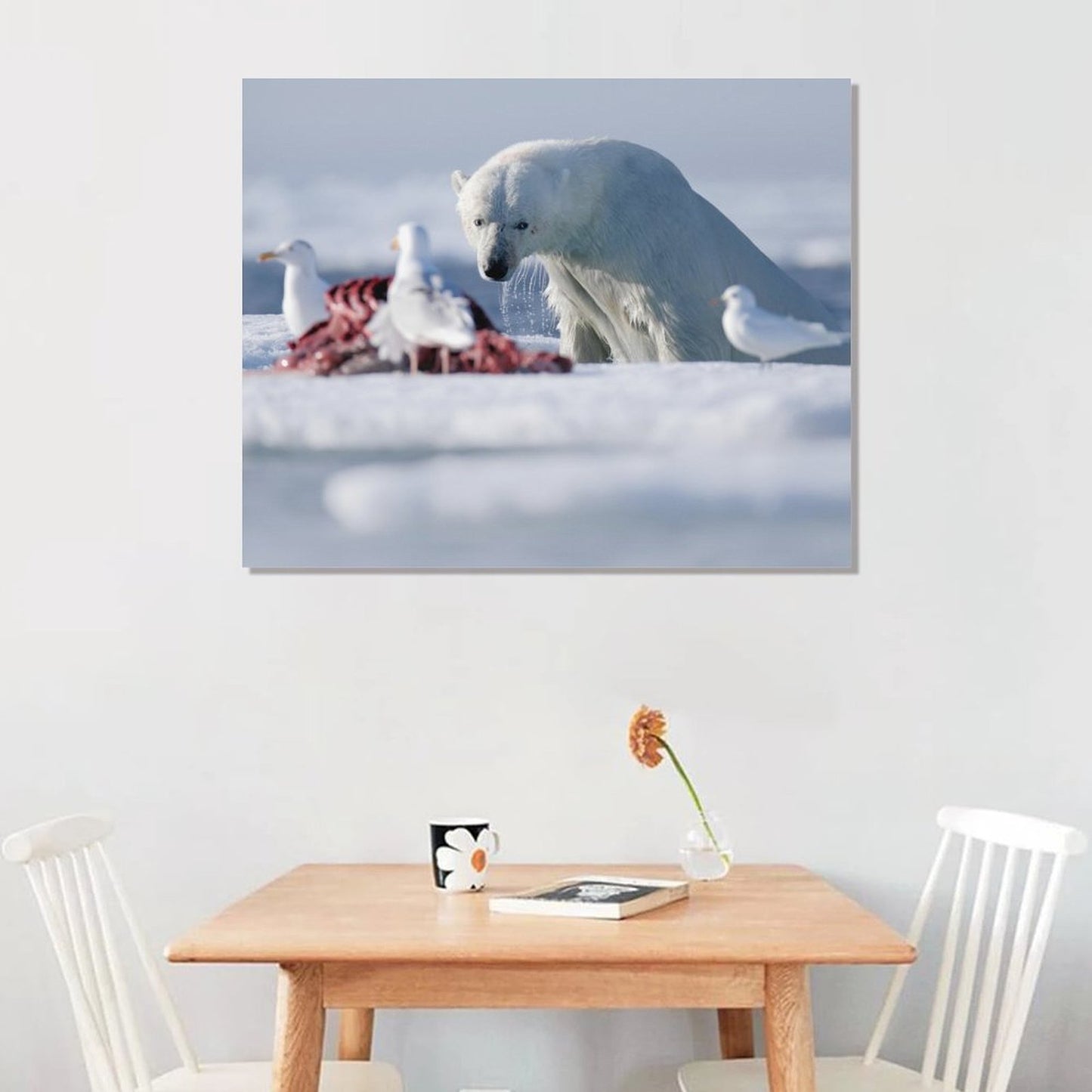 Arctic Polar Bear and Seagulls on Ice Canvas Wall Art/09