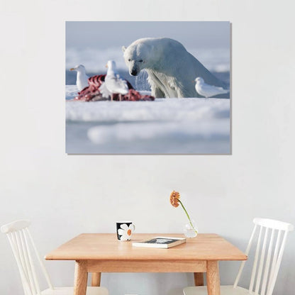 Arctic Polar Bear and Seagulls on Ice Canvas Wall Art/09