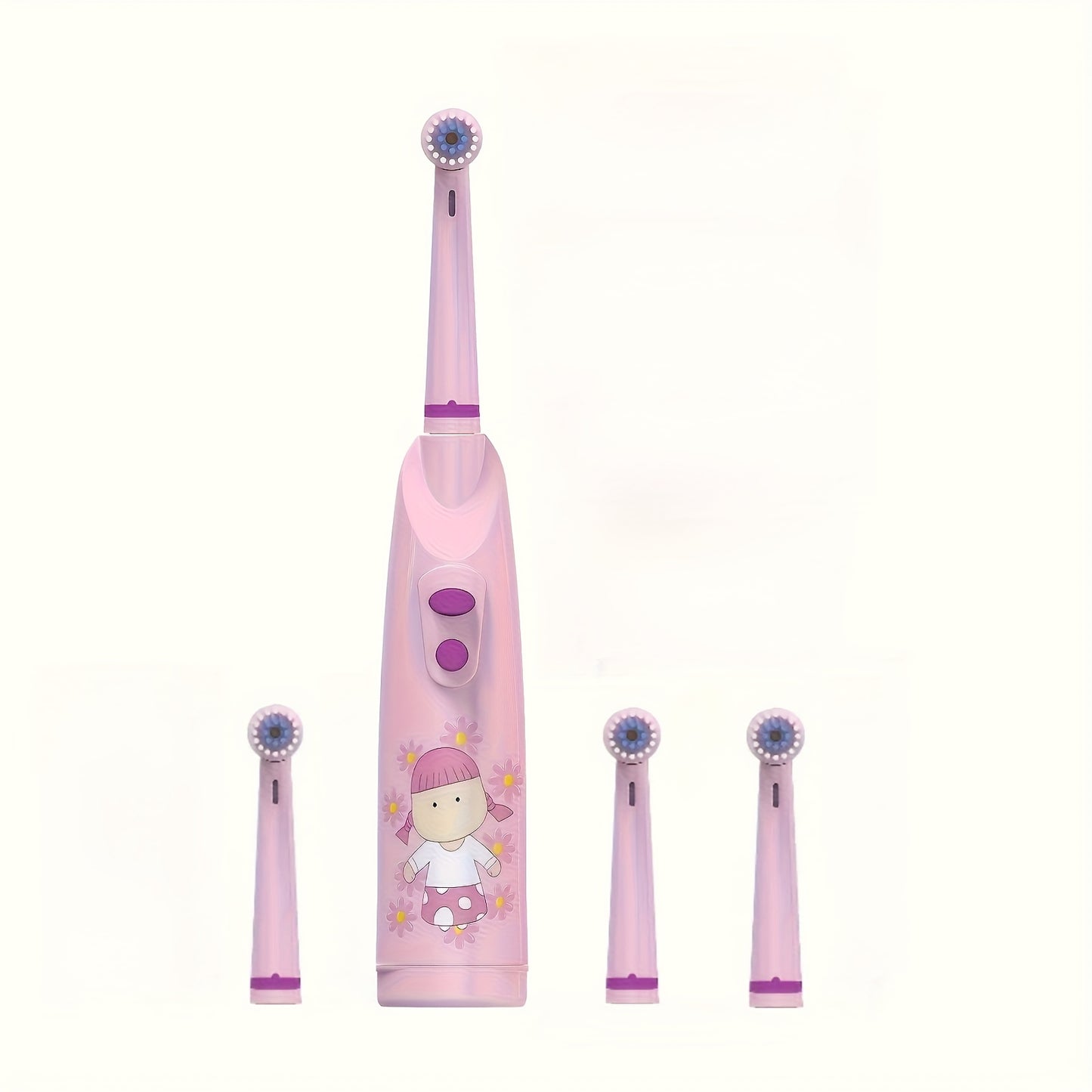 Pink Electric Toothbrush for Kids Soft Nylon Bristles Round Head Design Safe for 3+ Years Old Battery Powered Dental Care Includes Extra Brush Head