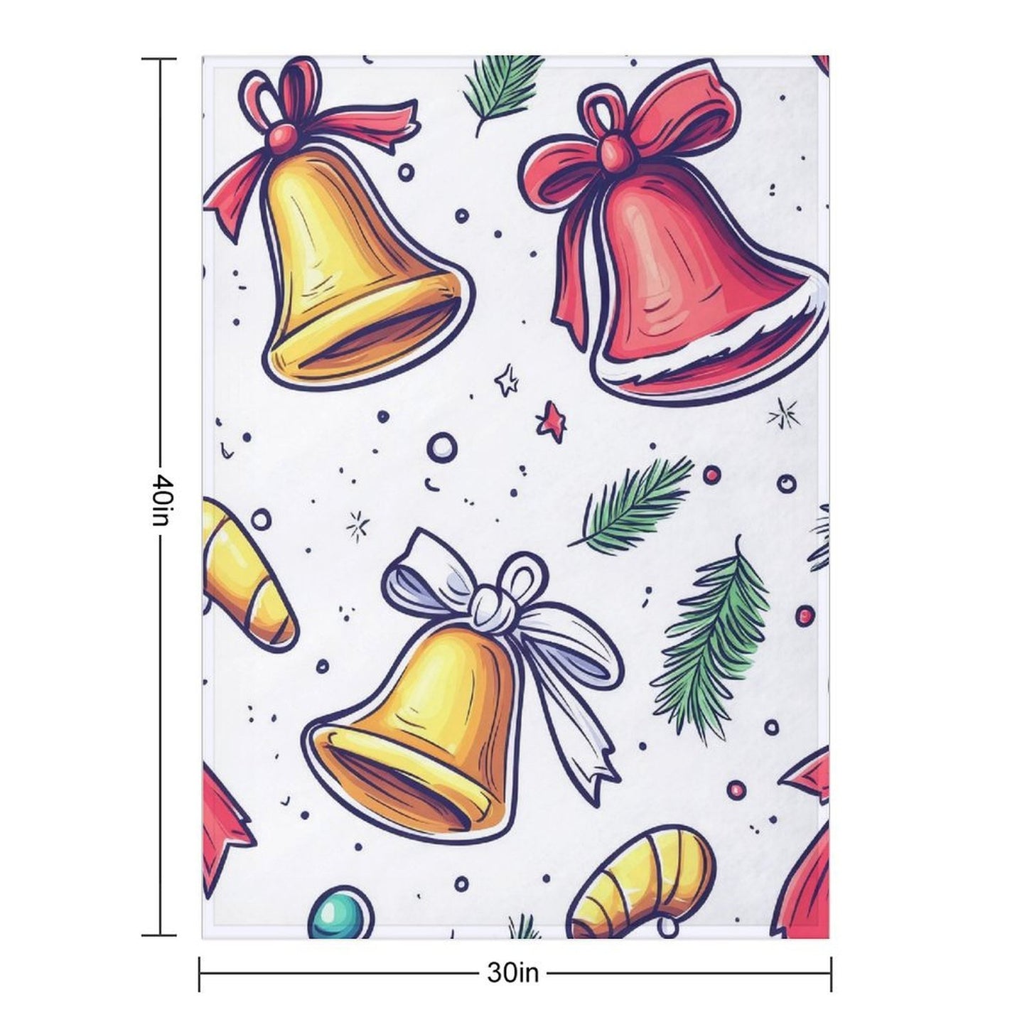 Soft Flannel Blanket with Anti-Pilling Christmas Bell Print, Cozy Throw for Home