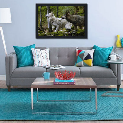 Black Frame Wolf Wall Art Forest Animal Canvas Painting
