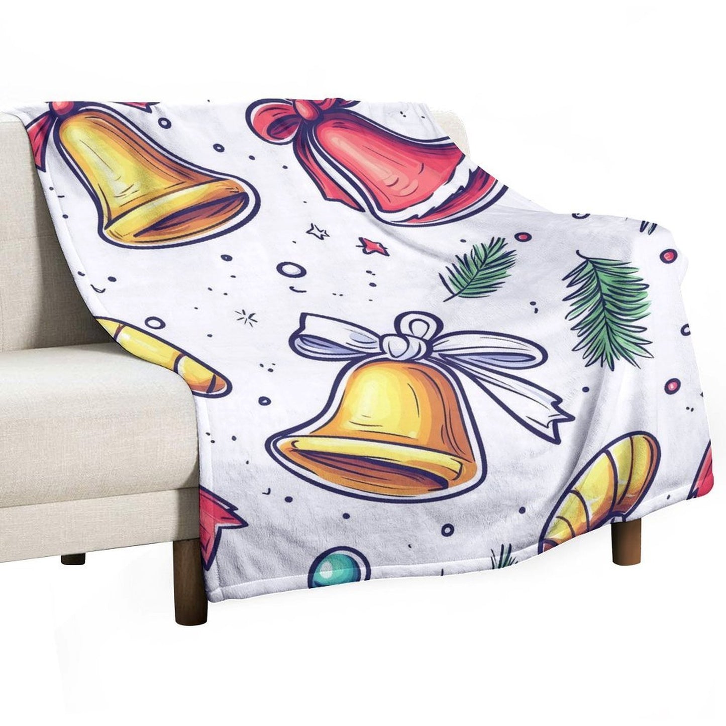 Soft Flannel Blanket with Anti-Pilling Christmas Bell Print, Cozy Throw for Home