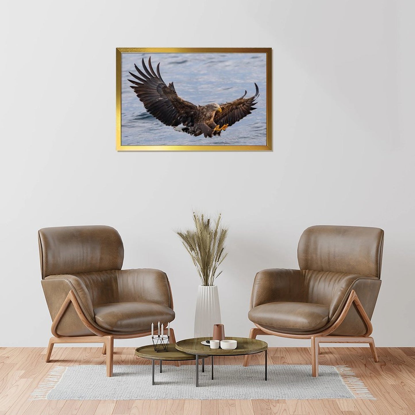 Golden Frame Eagle Wall Art – Majestic Bird Canvas Decor- 137