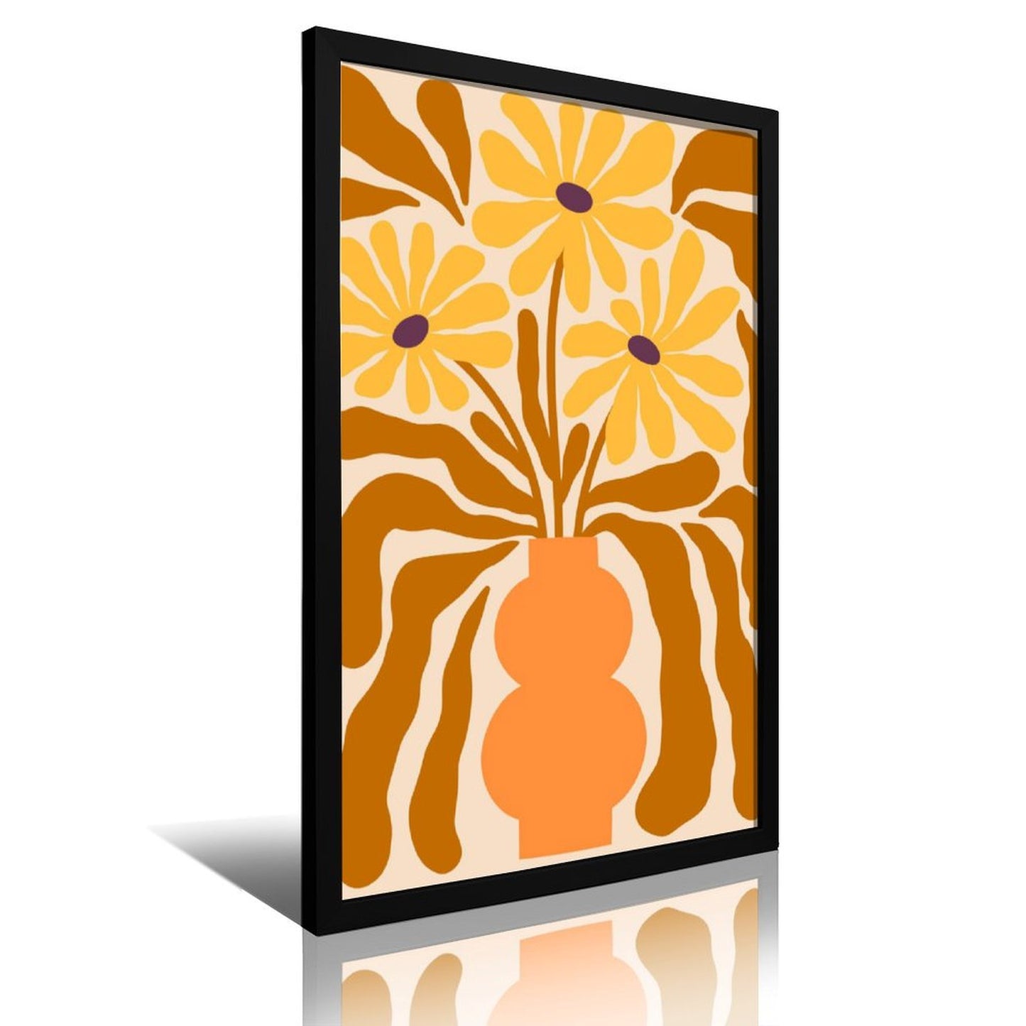 Retro Floral Vase Art Print, Abstract Yellow Flower Wall Decor-49