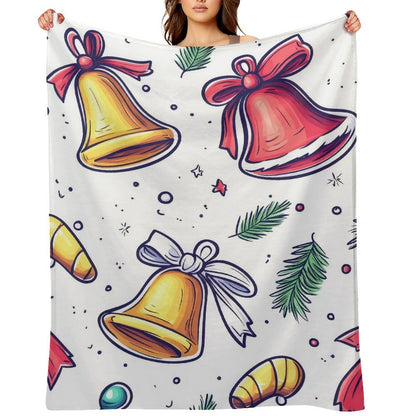 Soft Flannel Blanket with Anti-Pilling Christmas Bell Print, Cozy Throw for Home