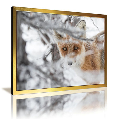 Minimalist Fox in Snow Art Picture Golden Frame Decor-28