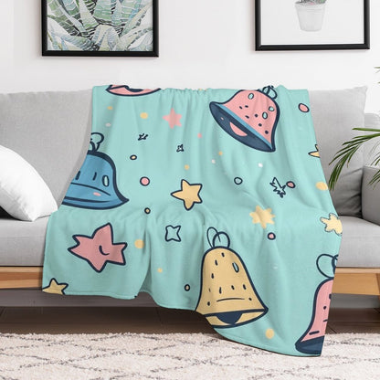 Anti-Pilling Flannel Blanket Cartoon Bells and Stars Design
