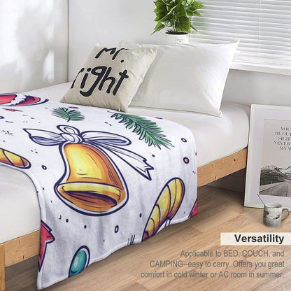 Soft Flannel Blanket with Anti-Pilling Christmas Bell Print, Cozy Throw for Home