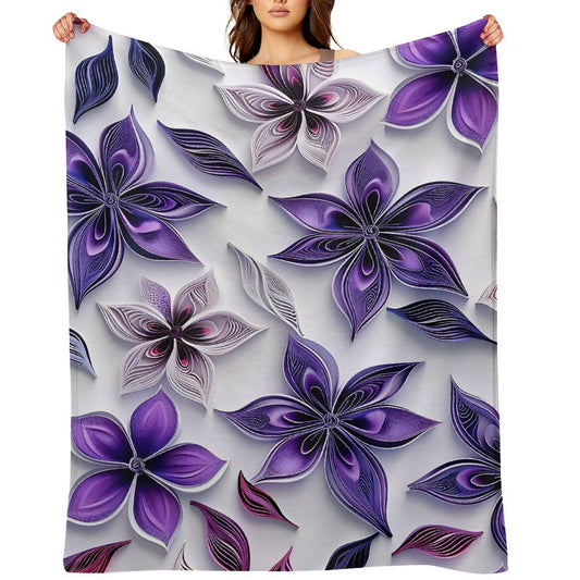 Purple Floral Anti-Pilling Flannel Blanket – Soft Warm Bed Sofa Throw
